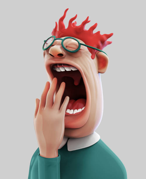 bildbanksillustrationer, clip art samt tecknat material och ikoner med tired yawning man 3d illustration - yawn