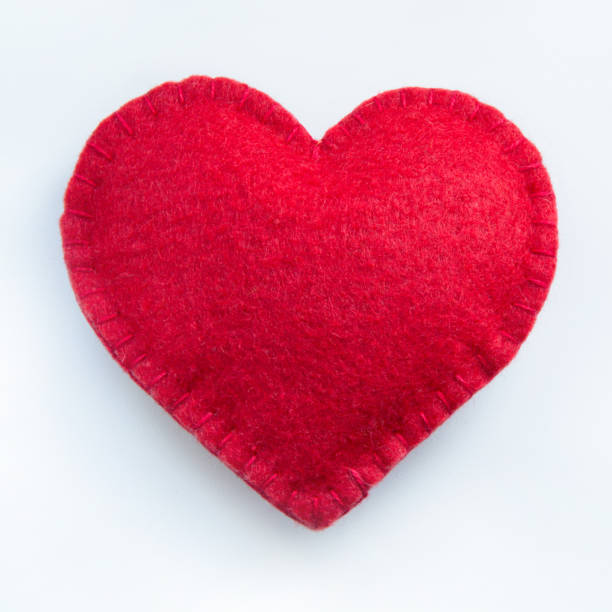 istock Valentine's card. Red felt heart on white. Top view. Isolated. 639040320