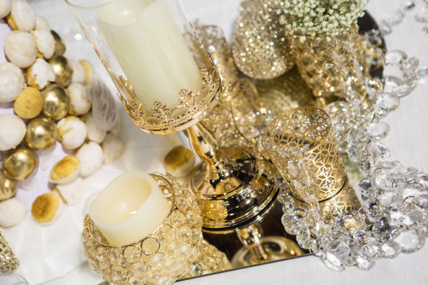 istock Wedding blue cake  with edible gold leaf 639040500