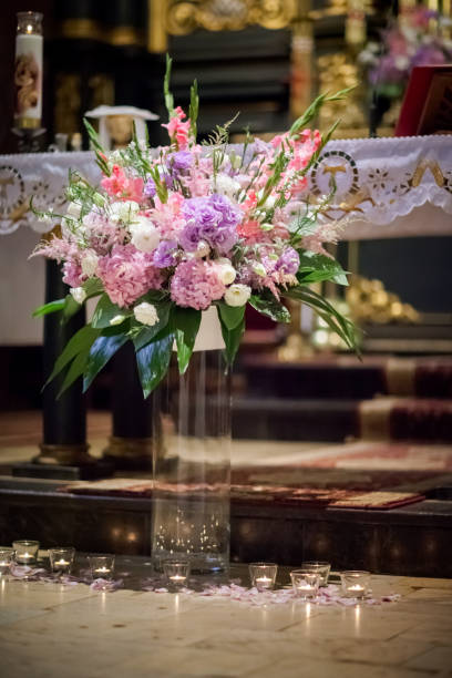 istock Beautiful church decorated for wedding ceremony 639045112