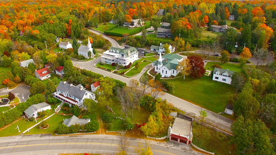 Scenic Door County Wisconsin autumn aerial of Sister Bay.