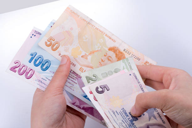 istock Hand holding Turksh Lira banknotes  in hand 639047596