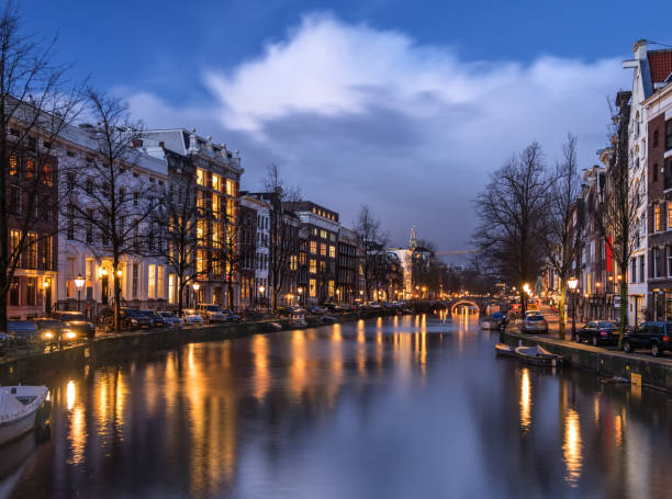 Amsterdam canal Keizersgracht in the evening stock photo