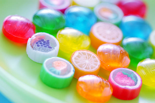 A closeup shot of colorful gummy on white background