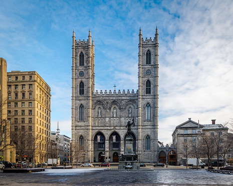 Basilica of Notre-Dame of Montreal and Place d'Armes - Montreal, Quebec, Canada