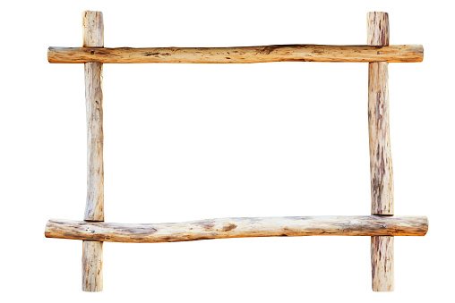 The frame for picture made from rough oak logs, isolated on white background