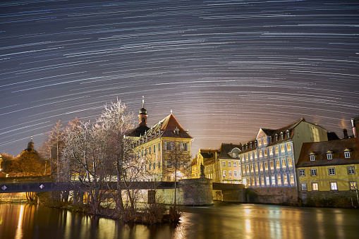 Star Trails over Bamberg Old Town Hall at night