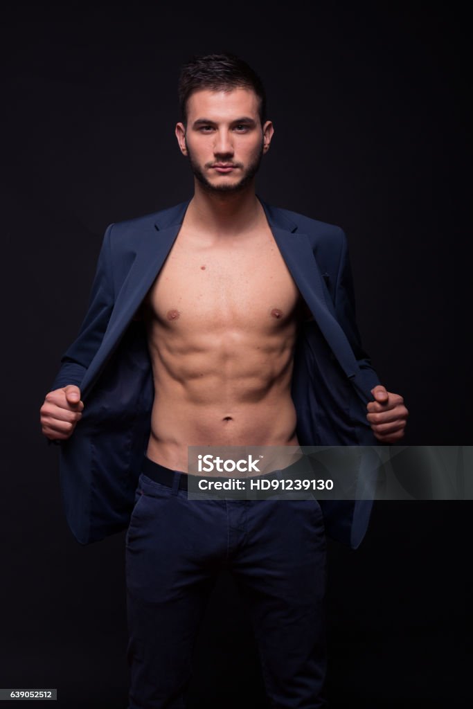 Man Model Showing Abs Fit Slim Body Suit Jacket Elegant Stock Photo -  Download Image Now - iStock
