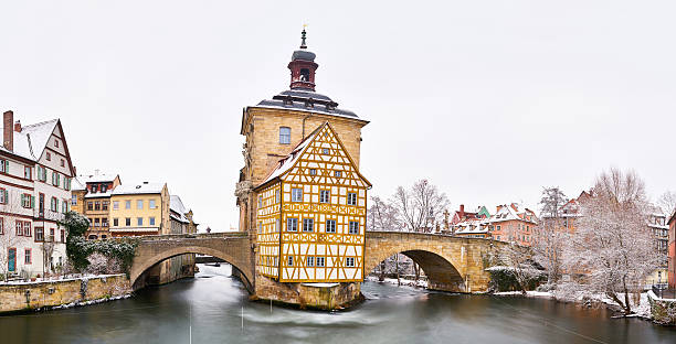 Bamberg Old Town Hall in Winter Altes Rathaus (Old Town Hall) in Bamberg, Franconia, Germany in winter with snow covered buildings. bamberg photos stock pictures, royalty-free photos & images
