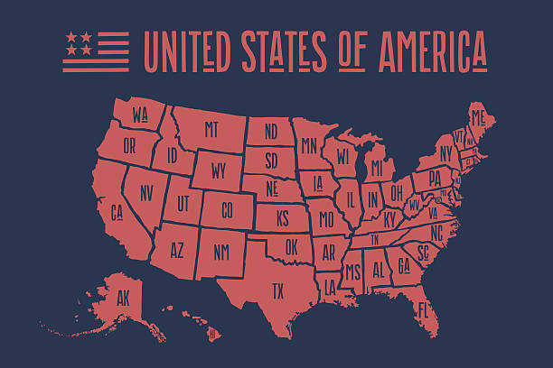 istock Poster map United States of America with state names 639054516