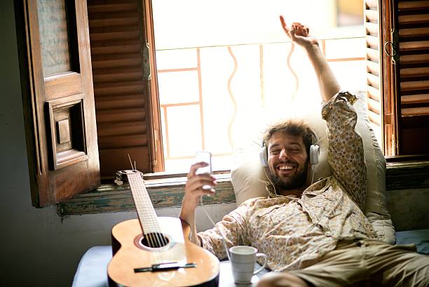 Relaxing with the music.