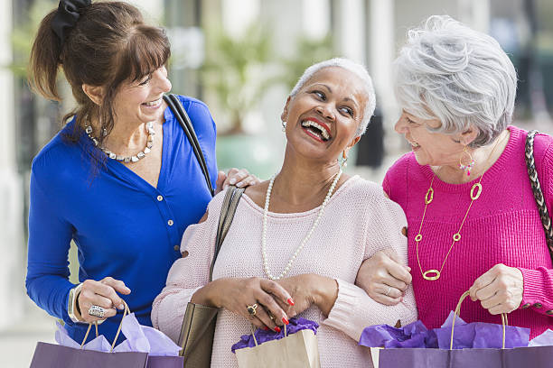 istock Three multi-ethnic senior women out shopping 639059528