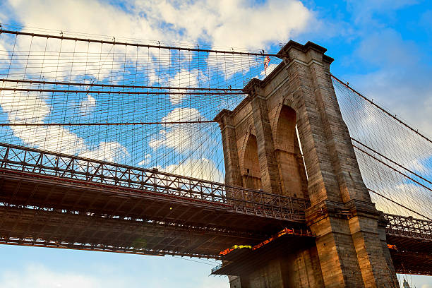 istock Clouds above Brooklyn Bridge, wide angle view - New York 639059808