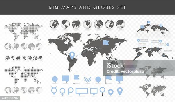 Große Reihe Von Karten Und Globen Stock Vektor Art und mehr Bilder von Weltkarte - Weltkarte, Globus, Karte - Navigationsinstrument
