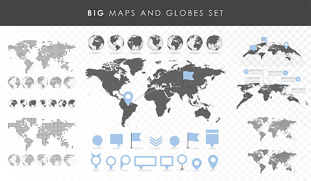 big set of maps and globes. - pasifik okyanusu stock illustrations