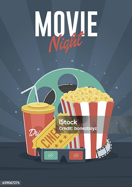 Movie Night Stock Illustration - Download Image Now - Movie Theater, Movie, Night