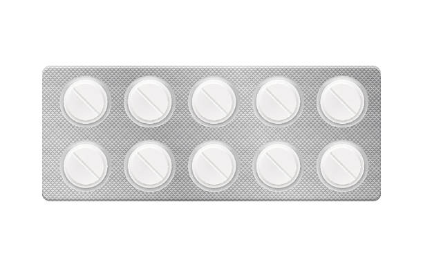 blister with pills, tablets 3d blister with pills for illness and pain treatment. Medical drug package for tablet: vitamin, antibiotic, aspirin. Realistic mock-up of packaging. Vector illustrations of pack isolated on background tablets blister stock illustrations