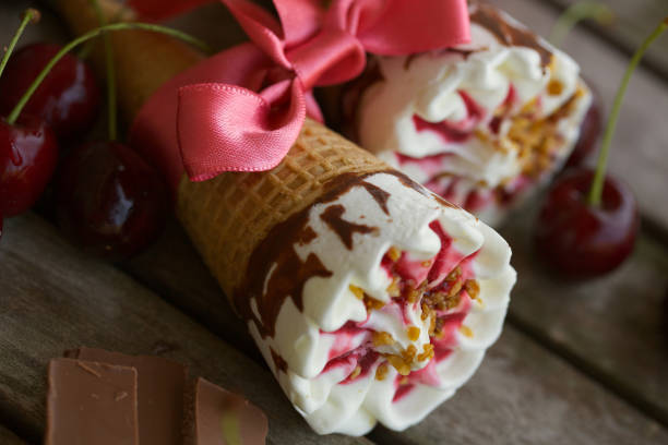 istock Cherry vanilla ice-cream with caramel topping. Closeup 639075518