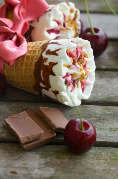 istock Cherry vanilla ice-cream with caramel topping. Closeup 639075590