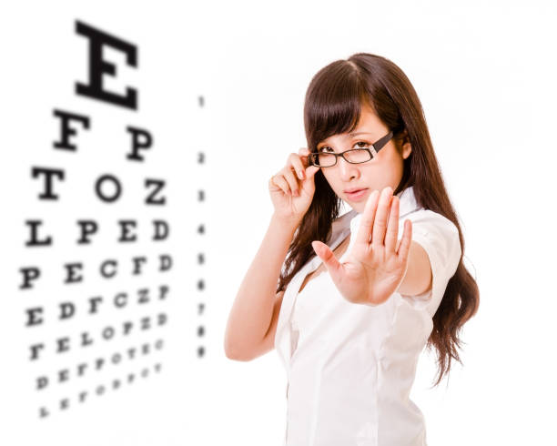 istock Asian woman showing no gesture with eyes test chart 639075854
