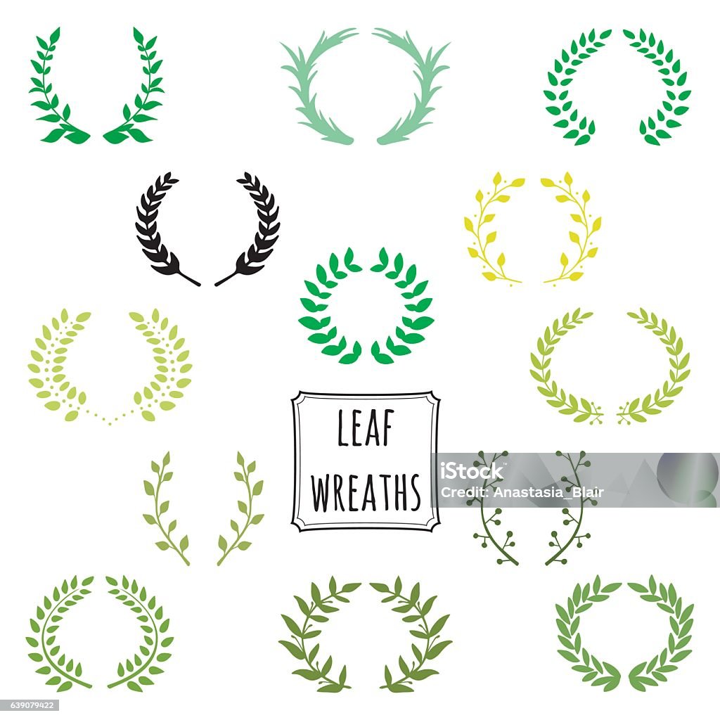 Hand drawn decorative floral set of 13 wreaths Hand drawn decorative floral set of 13 wreaths made in vector. Unique collection of green wreaths and branches. Curve stock vector