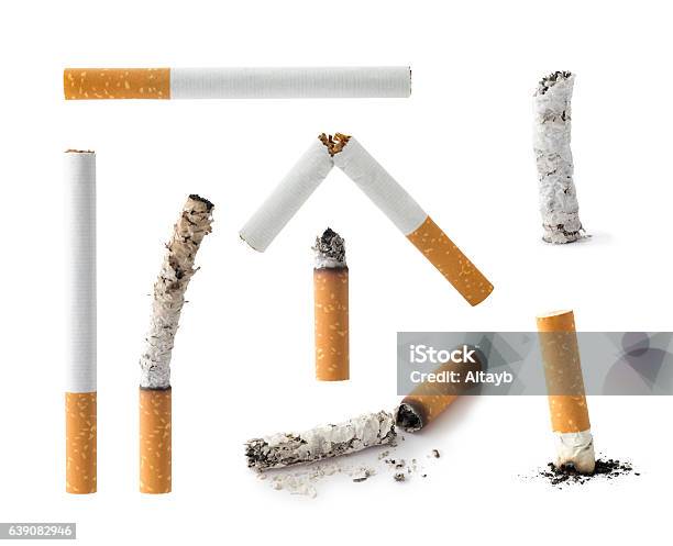 Set Of Cigarettes Isolated Stock Photo - Download Image Now - Cigarette, Cigarette Butt, Cut Out