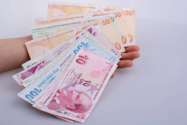 istock Hand holding Turksh Lira banknotes  in hand 639084728