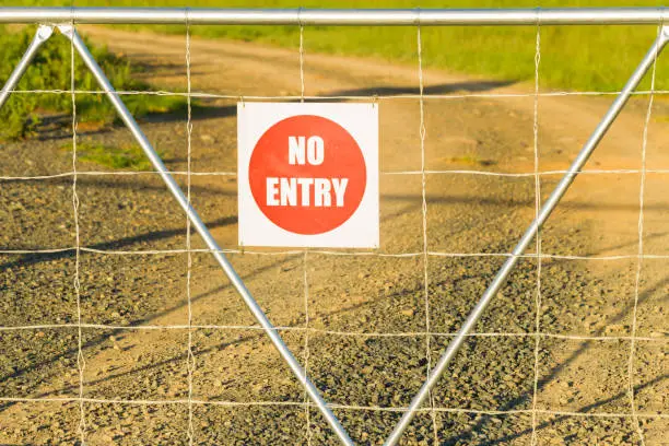 Farm gate closeup sign no entry private property.