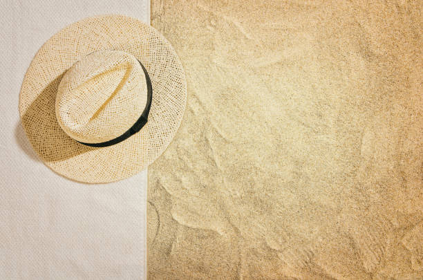 istock Top view towel on sandy beach. Background with copy space 639085940