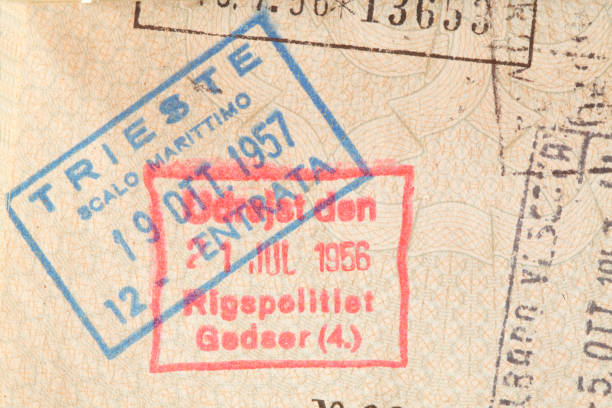 istock Entry stamp in an old German passport 639086006