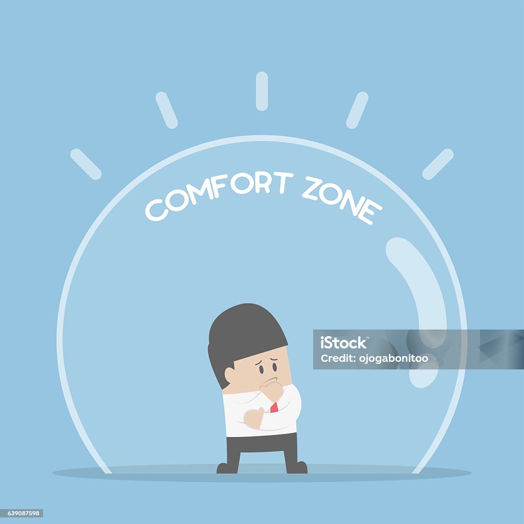Businessman standing in comfort zone Businessman standing in comfort zone, fear of change and comfort zone concept Change stock vector