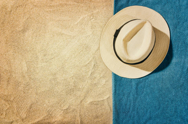 istock Top view towel on sandy beach. Background with copy space 639087648