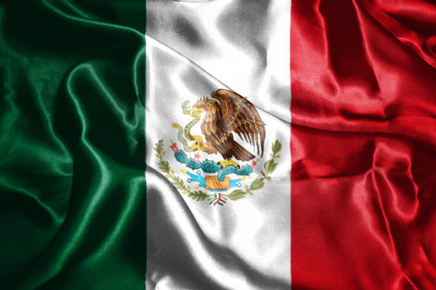 istock Mexican National Flag With Eagle Coat Of Arms 3D Rendering 639090106