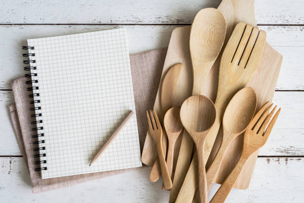 istock Blank notebook with wooden utensil 639090558