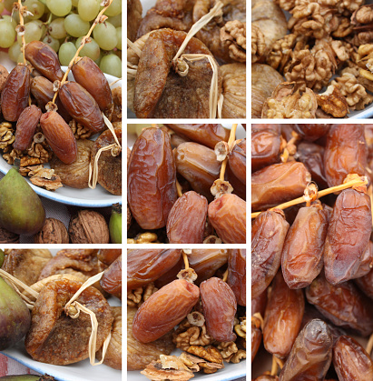 Dates - Dried figs - Nuts - Grapes
