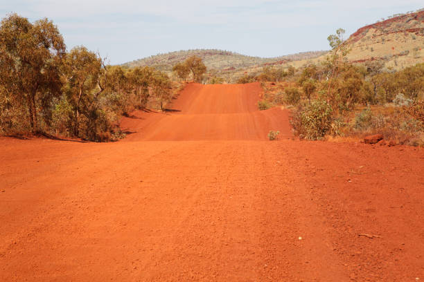 Remote road in australian desert stock photo