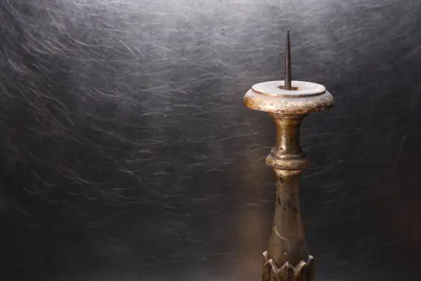 Old plated candlestick closeup