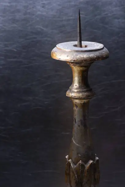 Old plated candlestick closeup