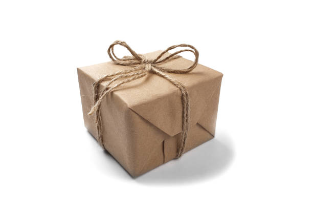 istock Box with gift wrapped in Kraft paper on white background 639095102
