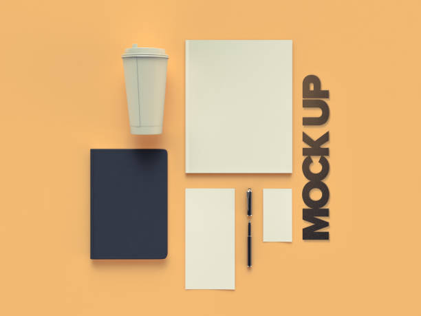 Atributes of web Designer on yelow background. Rendering. High resolution.