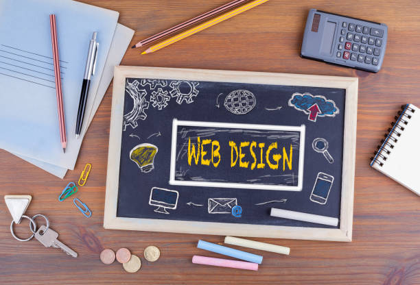 istock Web Design Concept. Chalkboard on wooden office desk 639103432