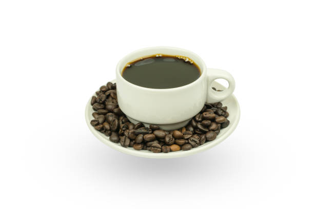 istock white cup with coffee beans, isolated on white background 639103456