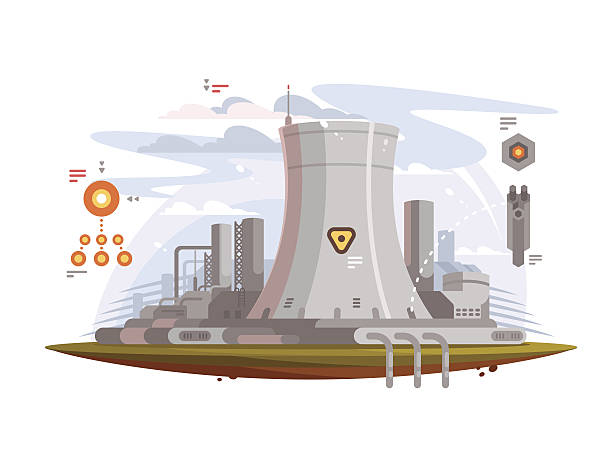 강력한 원자로 - nuclear power station construction uranium energy stock illustrations