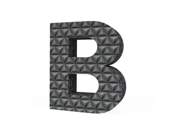 Metallic Letter B With Diamond-cut Pattern Isolated on White Background in 3D