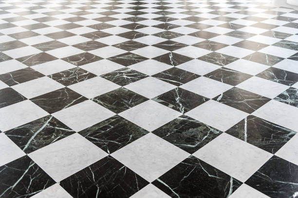 black and white checkered marble floor - tile bathroom tiled floor marble imagens e fotografias de stock