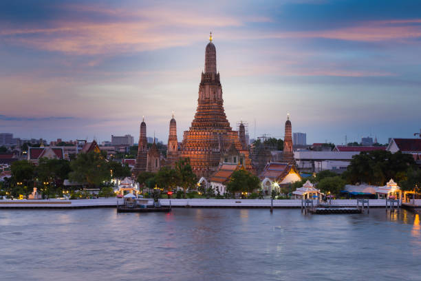 istock Beautiful twilight sky over Arun Temple river front 639119362