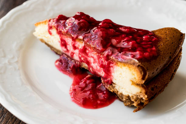 istock Homemade Raspberry Cheesecake in white plate 639119690