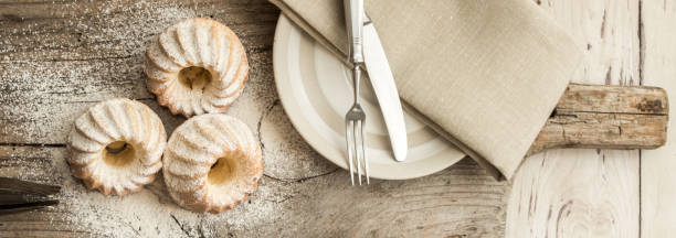 Serving baked cakes, food background