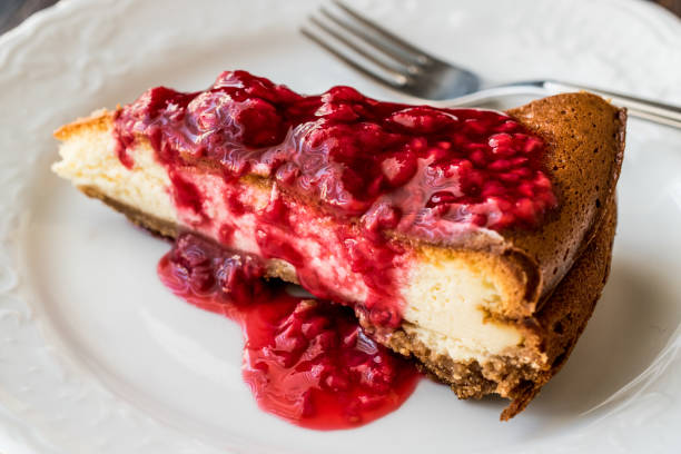 istock Homemade Raspberry Cheesecake in white plate 639120212