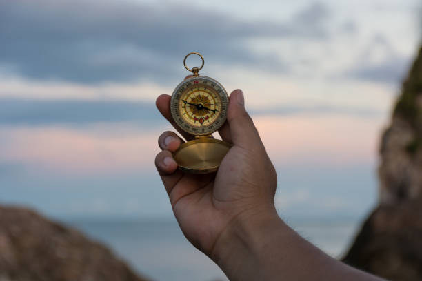 istock Compass in the hand on the nature background 639122908
